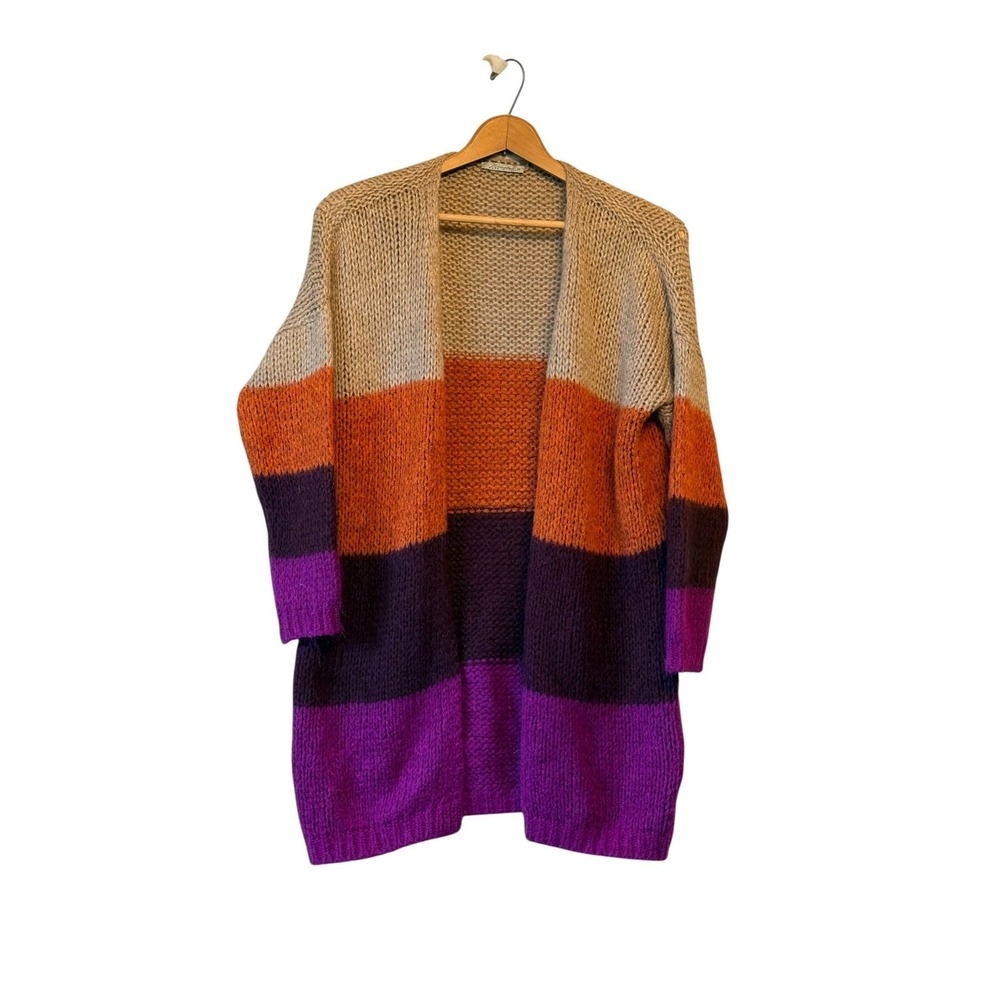 Niccolai Italy Mohair Wool Chunky Knit Colorblock Stripe Cardigan Sweater Medium